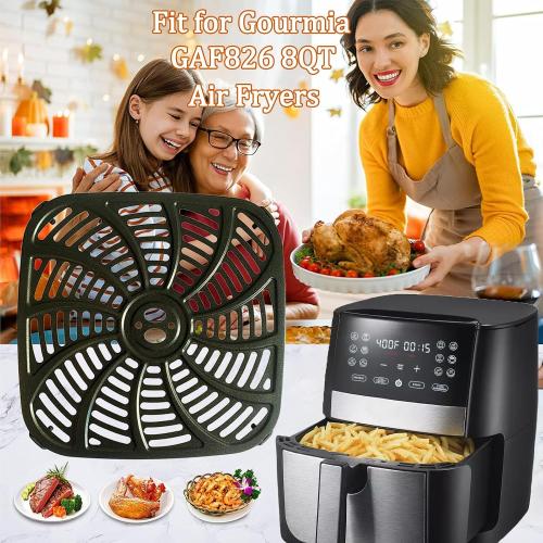 Square Air Fryer Crisper Plate for 8QT Gourmia GAF826 Air Fryers, Premium Nonstick Air Fryer Grill Plate Pan Rack Tray Insert Grate Grid Shelf for Gourmia 8QT Air Fryers, Dishwasher Safe