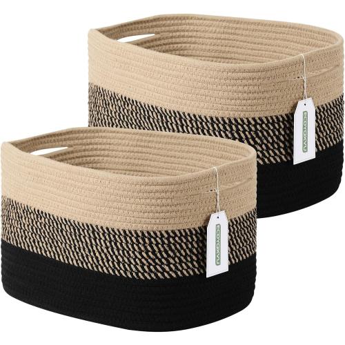 ECDYQXVU 15x10x9 Inch Woven Cotton Rope Storage Basket, 2 Pack