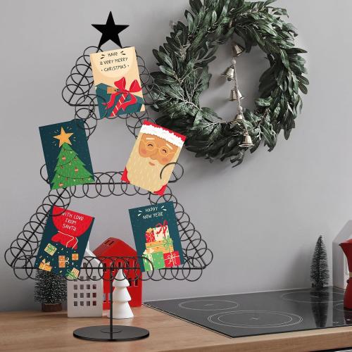 MISSIRG THE STAR ❗❗❗Metal Christmas Card Holder Wreath Xmas Card Display Spiral Photo Holder Decorative Tabletop Photo Rack Spiral Wreath for Holiday Party Picture Table Gift (Black,Tree)