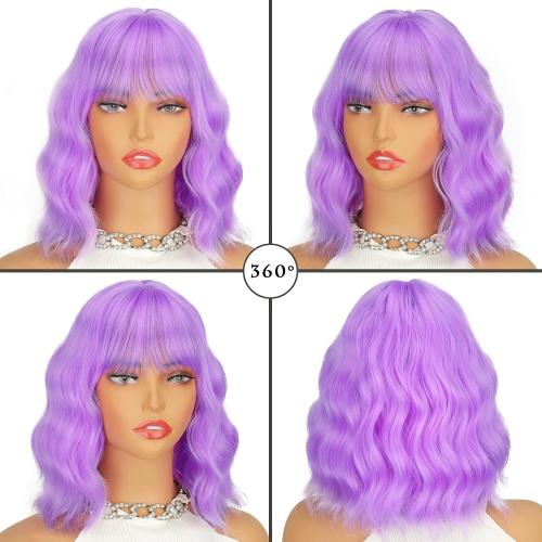 Purple Wig with Bangs, Short Light Purple Wigs for Women