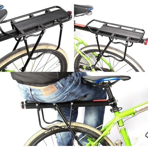 Rear Bike Rack, 110 lbs / 50KGS Bike Cargo Racks Frame Aluminum Alloy Universal Adjustable Cycling Equipment Stand Footstock Bicycle Luggage Carrier with Tools and Reflector for 26-29 Frames