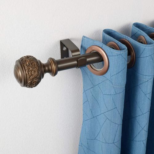 Decorative Window Curtain Rod 1-Inch Diameter with Modern Design Floral Carved Ball Finials, Drapery Curtain Pole Extends from 72 to 144 Inches,Floral Antique Bronze