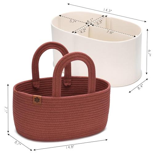 2-in-1 Baby Diaper Caddy Organizer - Cotton Rope, Nursery Storage for Boy, Girl - Changing Table, Car Basket - Portable Diaper, Wipes Holder - Versatile Nursery & Travel Organizer