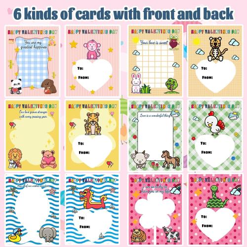 VEALIZUU 24 Packs Valentines Day Cards with Mini Plush Animals Toys, Animals Keychain Charms, Small Stuffed Animal Bulk, Valentines Days Exchange Gifts, School Classroom Exchange Prizes for Kids