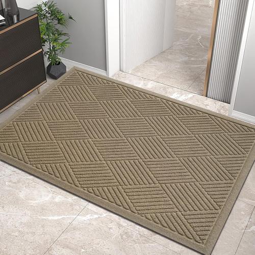 Beige 36x24 Sturdy Front Door Mat, Absorbent Muddy Dirt Resist Welcome Door Mats Outdoor Indoor, Stain and Fade Resistant, Non-Slip Rubber Backing Low Profile Doormat for Entryway