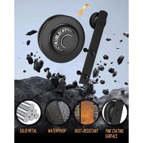 Double Barn Door Hardware Kit - 8 FT Steel Heavy Duty Rail Exterior Sliding Barn Doors Slide Track Roller Set with Floor Guide Fits 24 inch Wide Panel for Garages/Closets/Bedroom/Kitchen (Black)