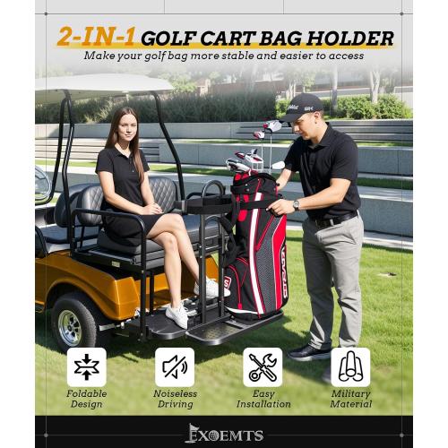 Foldable Golf Cart Rear Seat Bag Holder, Upgraded Golf Cart Rear Seat Bag Rack ONLY FITS 8-Inch Max Width Grab Bar, for 4-Seater EZGO Club Car Yamaha, Preinstalled, Space-Saving, No-Drill