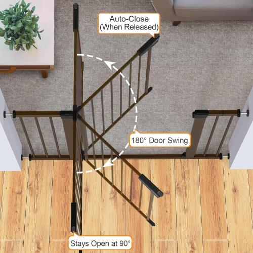 Cumbor 2 Pack 29.7-46 Baby Gate for Stairs, Mom's Choice Awards Winner-Auto Close Dog Gate for doorways, Easy Install Pressure Mounted Pet Gates indoor, Easy Walk Thru Wide Safety Gate for Dog, Brown