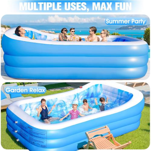 Inflatable Pool with Seats and Headrest,Oversized Thickened Large Blow Up Pool for Audlt,Inflatable Backyard Pools for Adult,Durable Swim Center Inflatable Family Lounge Pool 98x63x21.6IN