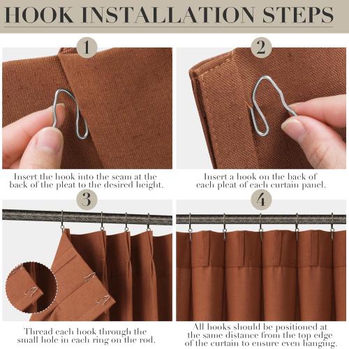 Terracotta Linen Curtains 120 Inches Long 2 Panels for Living Room Pinch Pleated Light Filtering Semi Sheer Window Curtains Boho Farmhouse Earthy Terra Cotta Rust Clay Autumn Room Decor Drapes