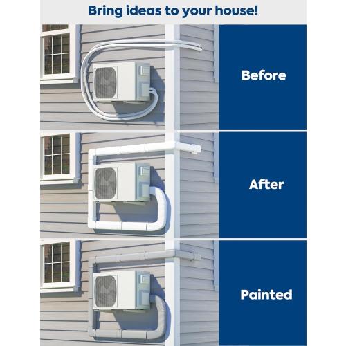 4 16Ft Mini Split Line Set Cover with Flexible Duct, Long Duct Cover Kits - Paintable Minisplit Lineset Cover Kit, AC Line Hide for Mini-Split, Air Conditioner, Central AC, HVAC, White