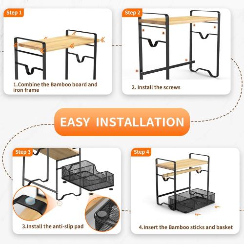 Label Holder for Thermal Printer - Sticker Roll Dispenser with Drawer - Shipping Lable Holder for Rolls and FanFold Labels - Thermal Printer Stand for Home, Office, Small Business (Bamboo-Black)