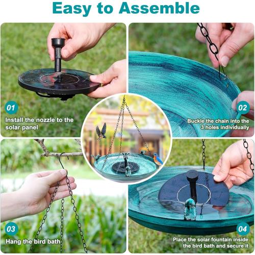 Size 14.9 Color Blue  Hanging Solar Bird Bath Fountain, 14.9inch Diameter Durable Green Metal Bird Bath Bowl with Solar Powered Pump & 4 Water Spray Nozzles for Outdoor Garden Backyard Patio Lawn