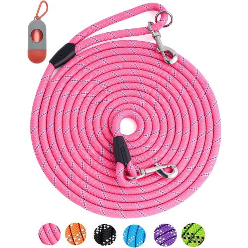 Long Dog Leash for Training, 16FT/30FT/50FT/100FT, Reflective, Heavy Duty for Large/Medium/Small Dogs, Pink
