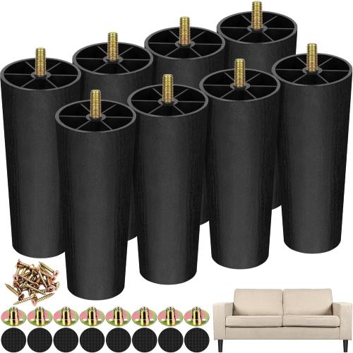 TURSTIN 16 Pack 6 Inch Plastic Furniture Legs with M8 T-Nuts Screws Tapered Sofa Couch and Chair Legs Replacement Furniture Legs for DIY Projects Sofas Coffee Tables Dressers Beds