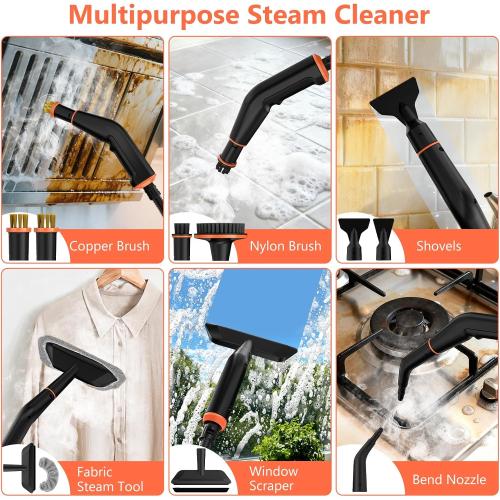 Steam Cleaner, Portable Steamer for Cleaning with 16pcs Accessories, 6-Level Adjustable and 15s Heat-Up, Handheld Steam Cleaner for Home, Tile, Dirt, Grout, Grease, Car Detailing