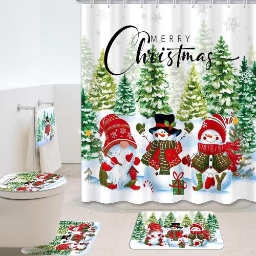 Tiamon 7 Pcs Winter Snowman Shower Curtain Set Merry Christmas Bathroom Sets with 71x72in Snowman Shower Curtain Gnome Non-slip Bath Rug Toilet Mat Toilet Lid Cover 3 Towels for Holiday Bathroom Decor