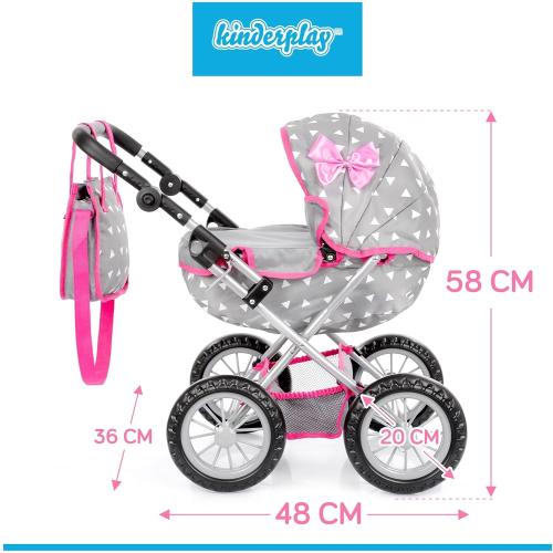 Adjustable Baby Doll Stroller Toy with Foldable Hood | Lightweight Design for Dolls Up to 18 inches | Quiet Foam Wheels, Machine-Washable Bassinet Pram, Indoor and Outdoor Play, Model KP0262S