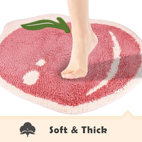 Peach Bath Mat for Bathroom 18.8 x 23.6 Cute Cartoon Deco Non Slip Fruit Shaped Washable Bathroom Bathtub Rug Absorbent Shower Rugs