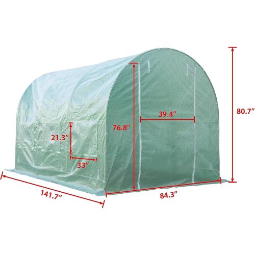 Greenhouse Replacement Cover for 12 x 7 x 7 Portable Greenhouse, Large Walk-in Green Hot Garden House Top Tarp 2 Zippered Doors & 6 Roll-up Windows (Frame Does NOT Included) (12' X 7' X 7')