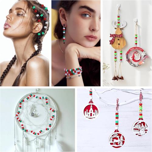 Red and White Pony Beads for Bracelet 6x9mm Mix Red Beads for Hair Braids Kandi Bead Bulk for DIY Craft Party Jewelry Making