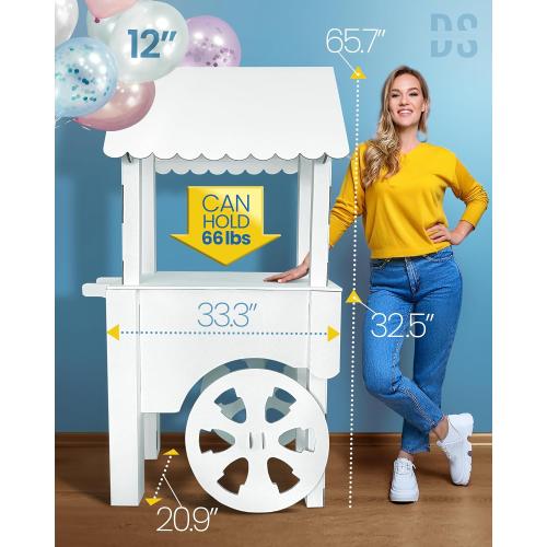 Cardboard Candy Cart for Parties - Dessert Display on Wheels - Party Decoration for Birthdays, Weddings, Baby Showers, and Bridal Parties