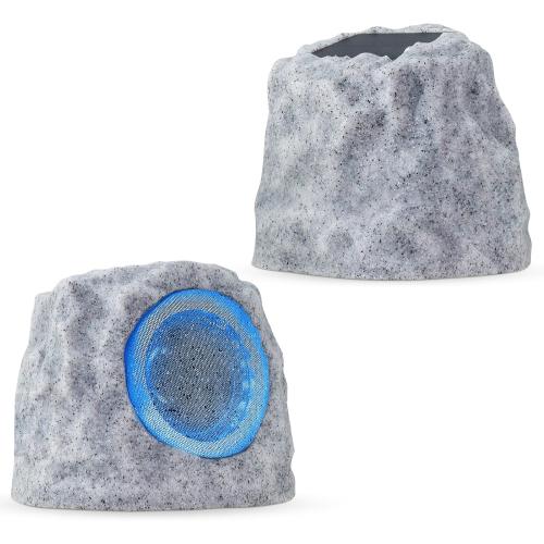 Grey 2 Pack Dolita Wireless Outdoor Rock Speaker – Solar Charging, 7 RGB Colors, Waterproof Bluetooth 5.0 Speaker for Pool, Garden, Deck, and Outdoor Activities (Grey, 2 Pack)