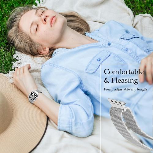 Waterproof Stainless Steel Milanese Band with Case Compatible for Apple Watch 38mm 40mm 41mm 42mm 44mm 45mm 46mm 49mm Women/Men,Magnetic Strap for iWatch Series 11 10 9 8 7 6 5 4 3 2 1 SE SE3 Ultra2/3