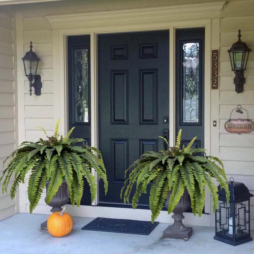 Large Artificial Ferns for Outdoor 48 Fake Boston Fern 60 Fronds Faux Ferns Plant Silk Greenery for Indoors Home Garden Porch Windowsill Decor (1 Stem)