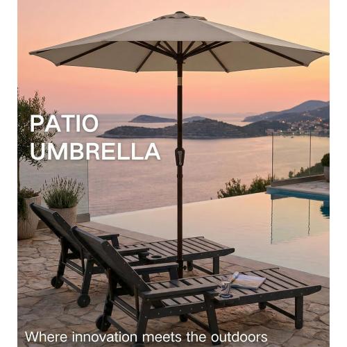 Patio Outdoor Umbrella-UPF 50  Sun Shade with Wind Vent, Push-Button Tilt & Smooth Crank Lift, Rust-Resistant Fiberglass Frame for Garden, Backyard,Yard (Beige)
