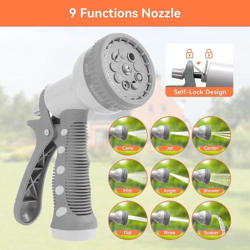 Flora Guard Garden Hose Holder With 1/2 Inch 65Ft Freeze-resistant UV Software, Hose Reels Wall Mount, Removable Hose Reel, 3/4 Pressure Fitting and 9-Pattern Nozzle, Gray