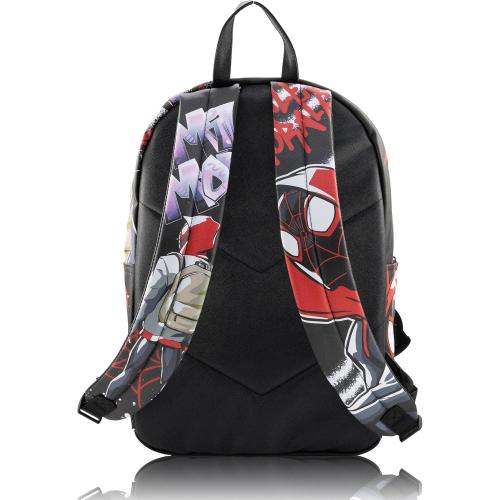 Marvel Miles Morales Spiderman Backpack for Teens | 16 Saffiano Leather School Bookbag with Rubber Luggage Tag | Spiderman Backpack for Boys, Girls, Unisex | Officially Licensed Marvel