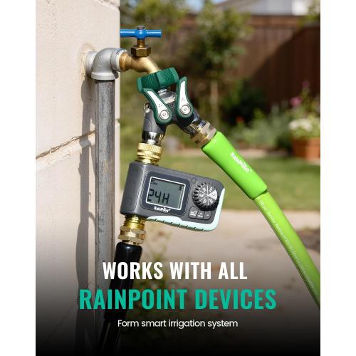 RAINPOINT Garden Hose Splitter 2 Way Heavy Duty, 3/4'' Connector Water Hose Bib Y Spigot Splitter with Shut-Off Valve, 100% Metal Body Full Flow Outdoor Water Faucet Adapter Fittings (1 Pack)