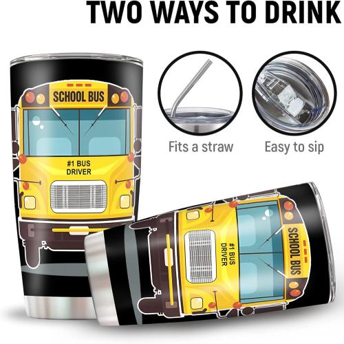 Bus Driver Gifts for Women Men, School Bus Driver Appreciation Gifts, 20oz Bus Driver Tumbler Cup, School Bus Driver Coffee Travel Mug, Bus Driver Insulated Stainless Steel Drinking Cup
