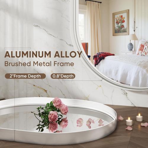 Oval Bathroom Mirror, 22x30 Inch White Oval Wall Mirror with Metal Deep Frame, Mirrors for Wall Decor, Vanity, Entryway, Living Room, Horizontally/Vertically