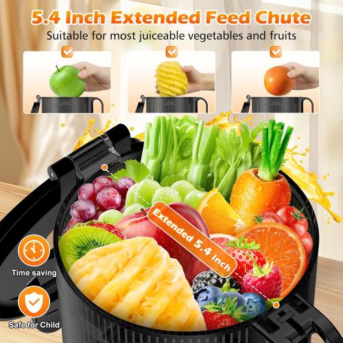 Juicer Machines Large Feed Chute, 400W Cold Press Juicer for Whole Vegetables and Fruits, Slow Masticating juicer Easy to Clean Juice Extractor Machine High Juice Yield(Titanium Gray)