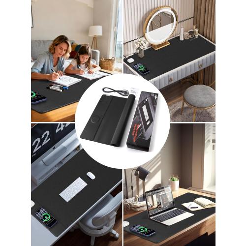 TopMade Mouse Pad with 15W Wireless Charging, XXL Large Leather Desk Mat, Waterproof Gaming Mousepad Home Office Desk Pad Protector, Computer Keyboard Pad, Mouse Mat for MacBook, PC, Laptop, Black