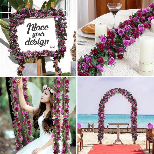 MARTINE MALL Flower Garland - 5 Strand 41Ft Rose Vines for Bedroom, Purple Rose Floral Decor