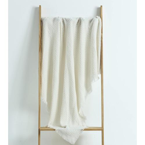 CREVENT Farmhouse Boho Knitted Throw Blanket for Couch Sofa Chair Bed Home Decoration, Soft Warm Cozy Light Weight for Spring Summer Fall (50''X60'' Off White/Ivory/Cream)