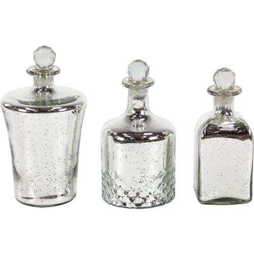 Deco 79 Glass Abstract Decorative Jars, Set of 3 9, 10, 11H, Silver