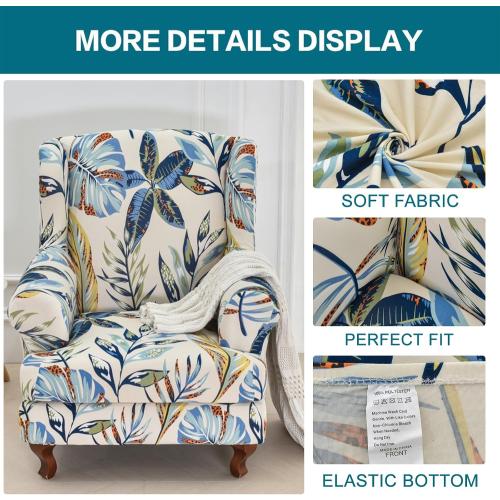 KRFOONN Stretch Wing Chair Slipcovers Printed 2 Piece Wingback Chair Covers Soft Spandex Wingback Armchair Slipcover Furniture Protector Chair Covers for Living Room Wingback Chair, T6