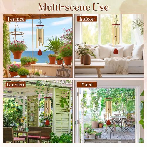 Leinuosen Wind Chimes for Outside Wind Chimes Outdoors Deep Tones 28 with 6 Aluminum Tubes Memorial Sympathy Windchime for Valentine Tree Decor Garden Courtyard Mom Loved One Gifts(Classic,Gold)