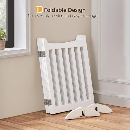 Yaheetech 24 H Freestanding Pet Gate for Dogs Wooden Dog Gates for Hallway, Doorway Collapsible Indoor Pet Fence with Support Feet Stair Barrier 4 Panels Fence White