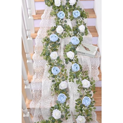 Color Pink Waipfaru 6.07FT Artificial Eucalyptus Garland with Flowers, Fake Rose Greenery Floral Vines for Wedding Table Backdrop Party Centerpiece Room Decor pink