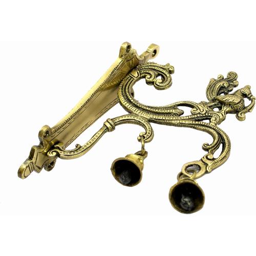eSplanade Brass Wall Bracket Wall Hanger for Hanging Diya Lamp | Wall Decor | Peacock with Bells - 8.5 Inches