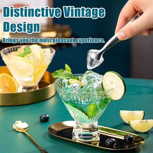 Stemless Martini Glasses, Set of 6 Vintage Cocktail Glasses, 8oz Crystal Margarita Glasses, Heavy Base Glassware for Martini, Cocktail, Margarita, Cosmopolitan, Pisco Sour, Brandy, Manhattan