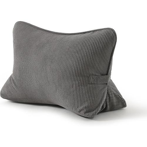 Pat. Pend. Corduroy Lumbar Support Backrest Pillow for Sitting & Reading, Ergonomic Triangle Cushion for Sofa, Armchair & Bed, Removable Cover, Dark Grey