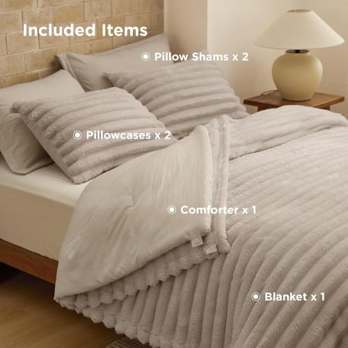 Bedsure Gentlesoft™ 2-in-1 King Size Comforter Detachable Fluffy Blanket, Beige Bedding for All Season Use, Detachable Design for Space Saving