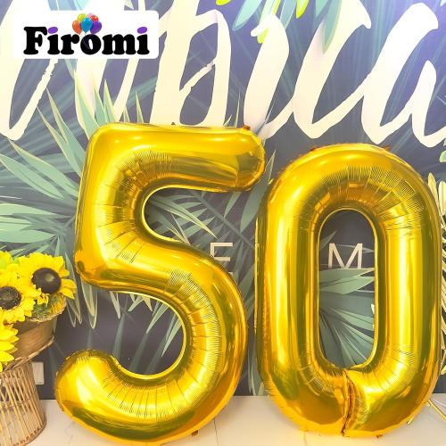 FIROMI 50 Number Balloons Gold Big Giant Jumbo Huge Foil Mylar 50 Balloon Numbers for 50th Birthday Party Anniversary Events Decorations 40-inches