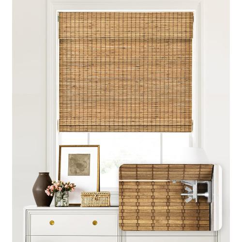 LazBlinds No Tools No Drill Cordless Bamboo Roman Shades, Light Filtering Window Treatment, Roll Up Bamboo Blinds for Windows 25'' W x 48'' H, Eastfield Teak